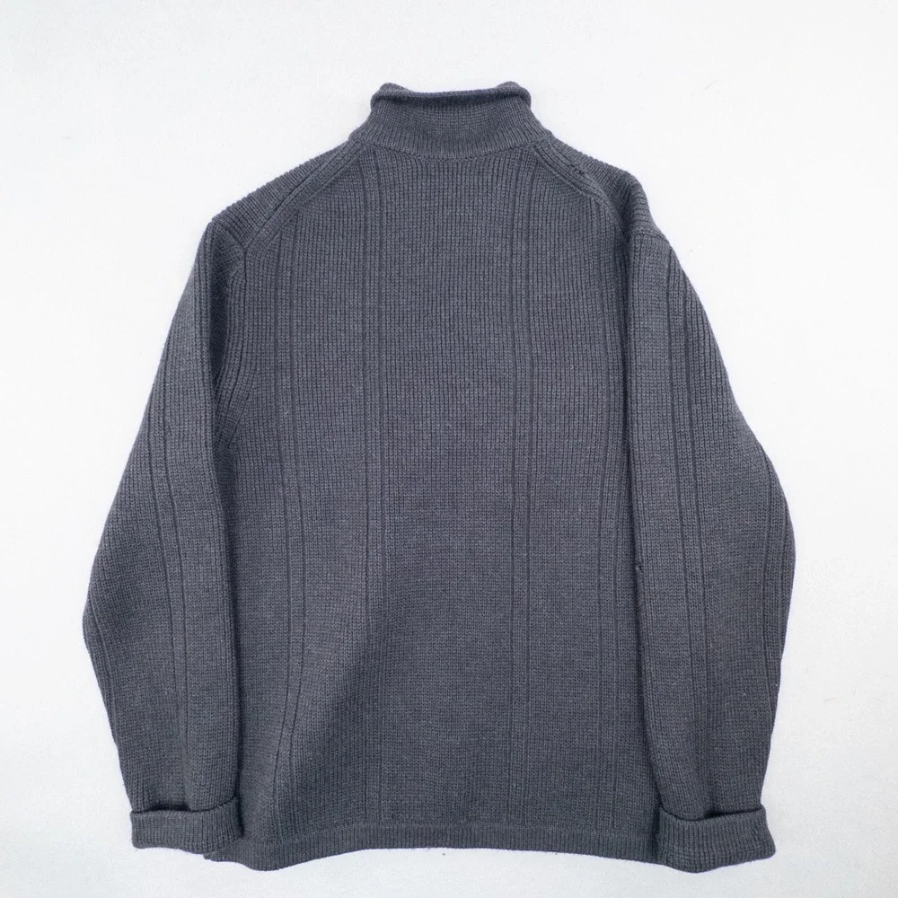 Banana Republic Mens Fine Italian Merino Wool Full Zip Sweater Large Gray Ribbed